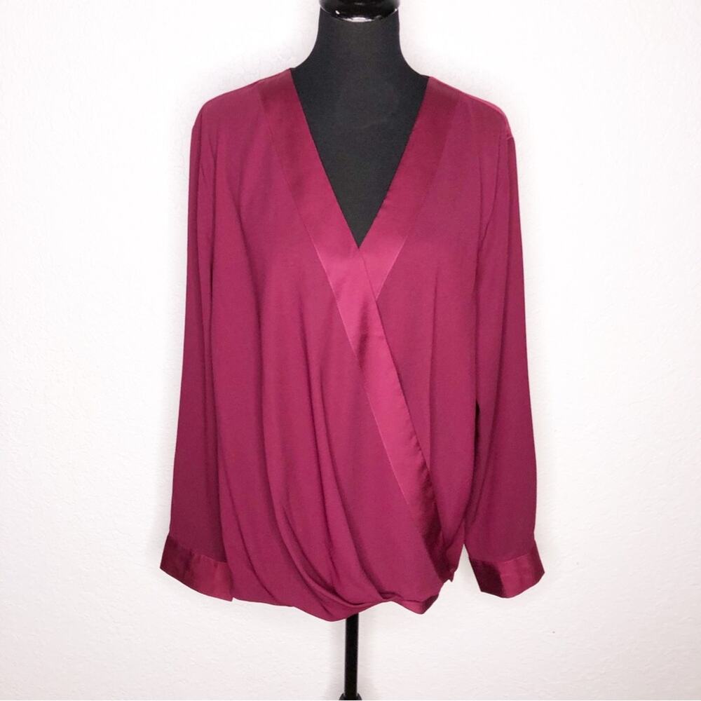 Ann Taylor maroon wine faux wrap long sleeve top size XXL NWT